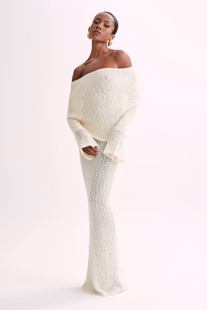 Mariana | Off Shoulder Boucle Maxi Dress - Ivory