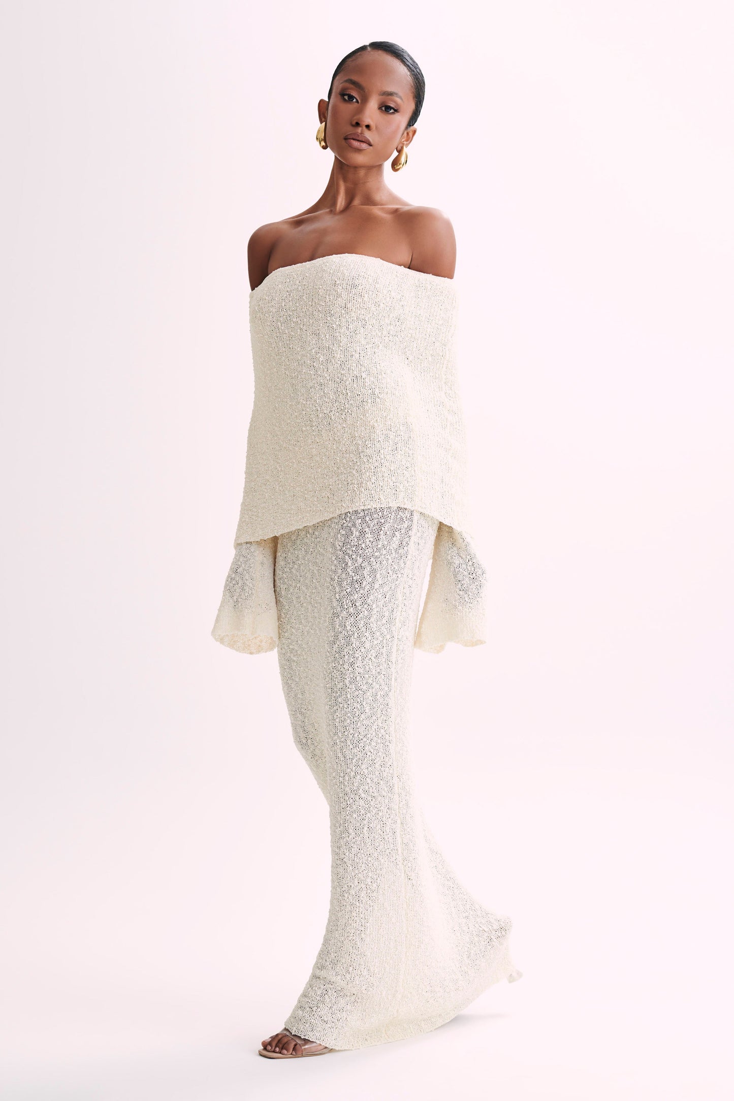 Mariana | Off Shoulder Boucle Maxi Dress - Ivory