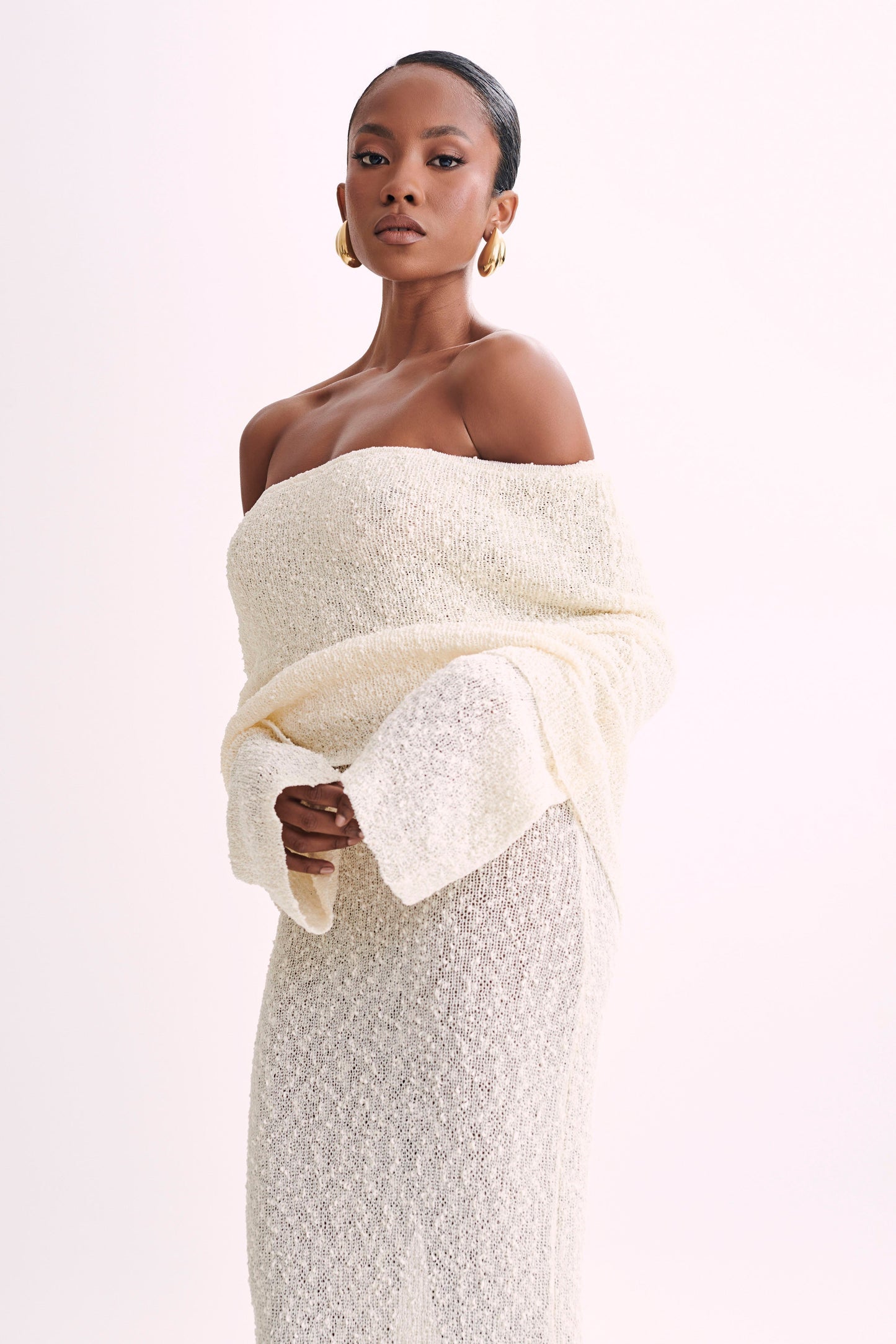 Mariana | Off Shoulder Boucle Maxi Dress - Ivory