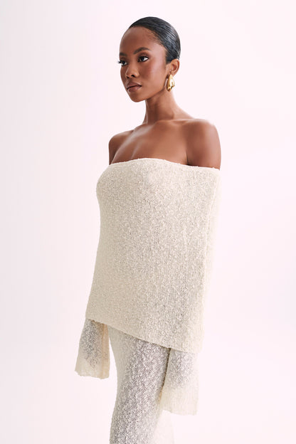 Mariana | Off Shoulder Boucle Maxi Dress - Ivory