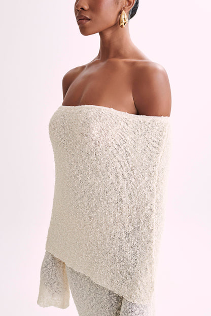 Mariana | Off Shoulder Boucle Maxi Dress - Ivory