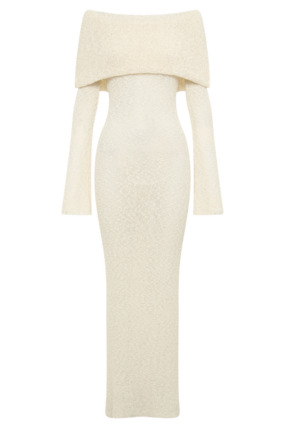 Mariana | Off Shoulder Boucle Maxi Dress - Ivory